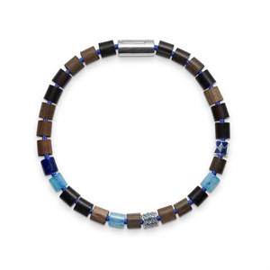 Black Sun - MAKUA BEACH Blue aus blauem Nylon und farbigen Perlen mit silberner Schließe 